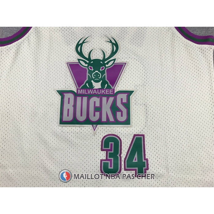 Maillot Milwaukee Bucks Ray Allen NO 34 Mitchell & Ness Chainstitch Creme